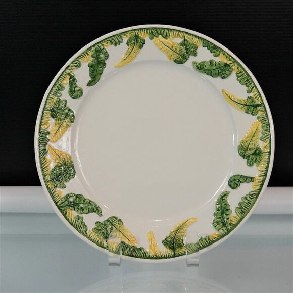 Vintage Italian Lunch Plates Set Of 4 Green Garden Ferns Flower Bud Cottagecore - Picture 2 of 9